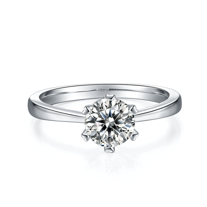 直臂Classic六爪S925银镀白金MoissaniteWomen's Ring1ctD级